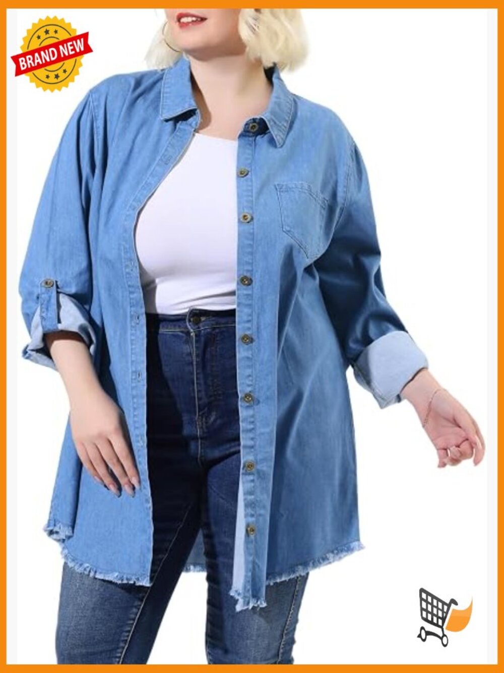 Plus Size Chambray Button Down Top Long Sleeve Blouse